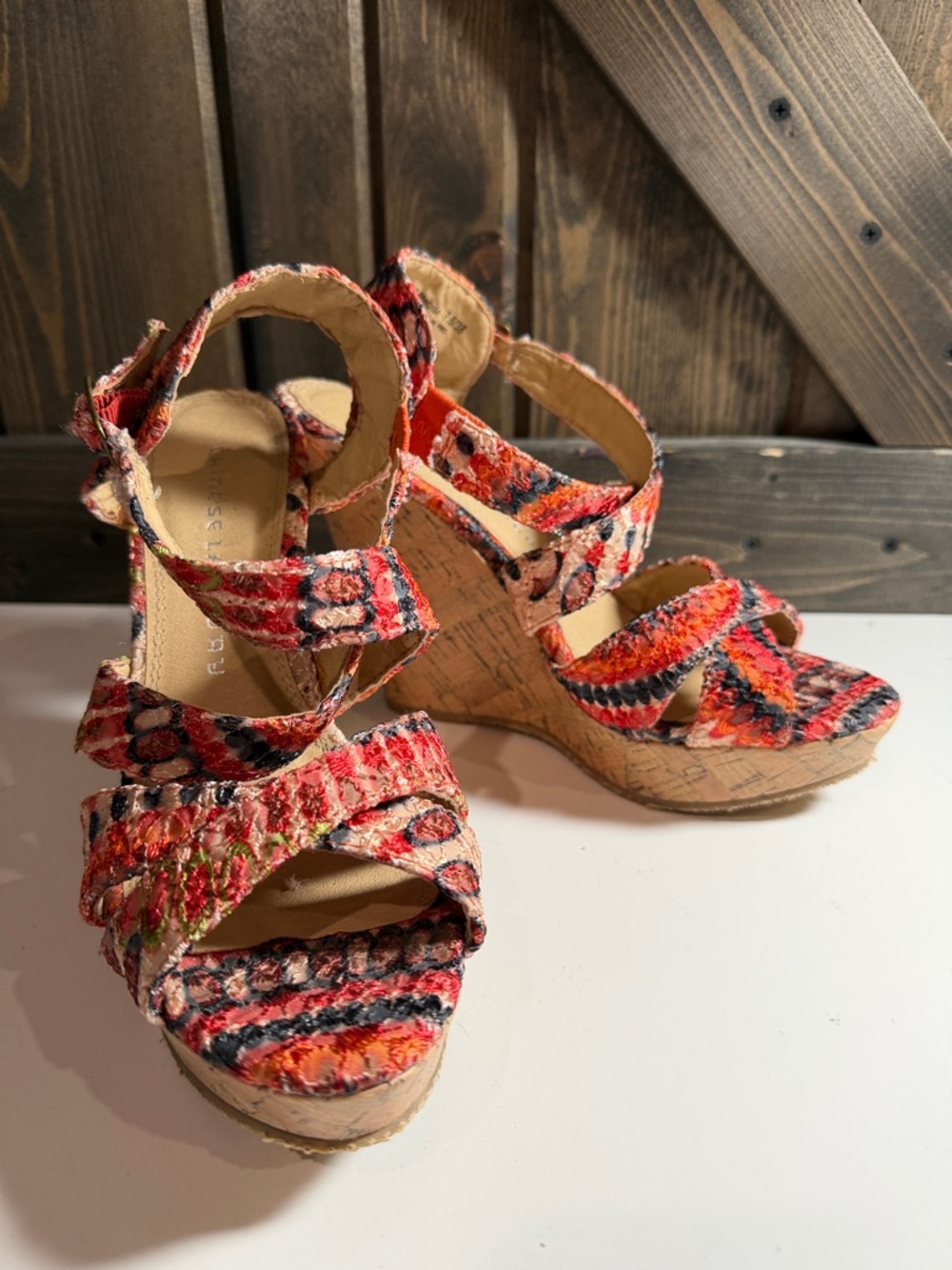Chinese Laundry Red Multi-Pattern Wedge Sandals